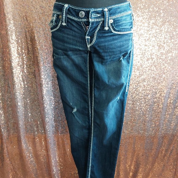 True Religion Skinny Distressed Thick Stitche Flapped Pockets Denim Jeans Siz 26 - Picture 2 of 12